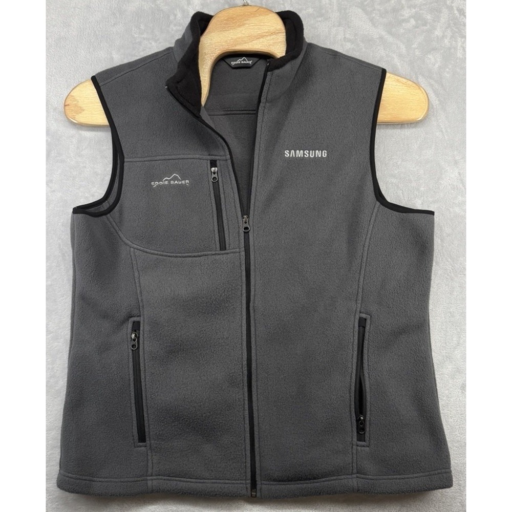 Eddie Bauer Fleece Vest Samsung Logo Gray Full Zip Men's Size XL
